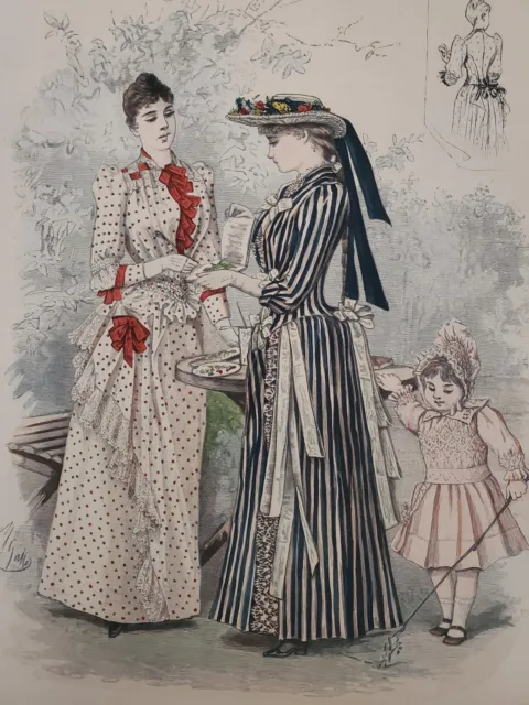 19th Century Large Format Fashion Engraving The Season Walking Toilet Summer 1890