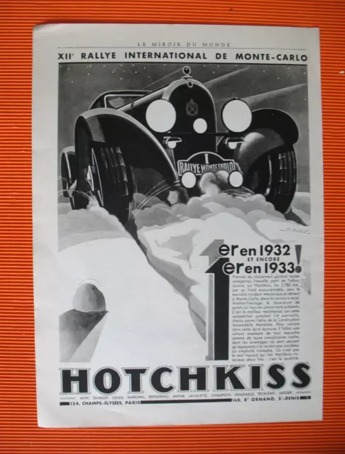 HOTCHKISS AUTOMOBILE PRESS RELEASE XIIth RALLYE DE MONTE CARLO AD 1933