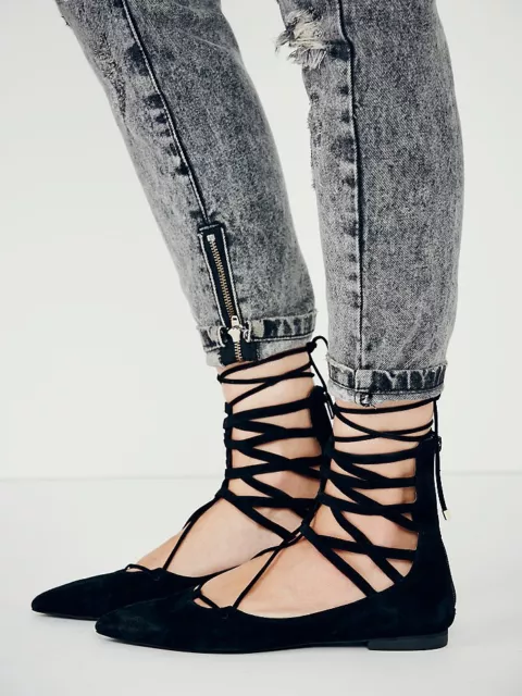 Free people x Jeffrey Campbell Shay Lace Up Suede Flat Size 8 New MSRP: $130