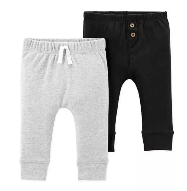 New Carters Baby Boys 2-Pack Cotton Joggers Pants Black & Heather Gray NWT 3M