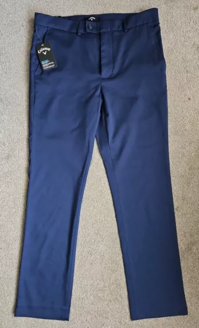 BNWT Callaway Mens Size W32 L30 Navy Blue Opti Dri Golf Trousers Club Wear 32x30