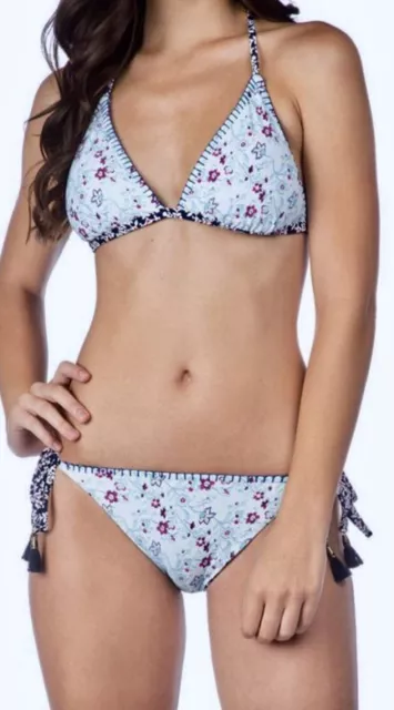 LUCKY BRAND Tile To Bloom Reversible Triangle Top Side Tie Bikini Swim Suit XS S