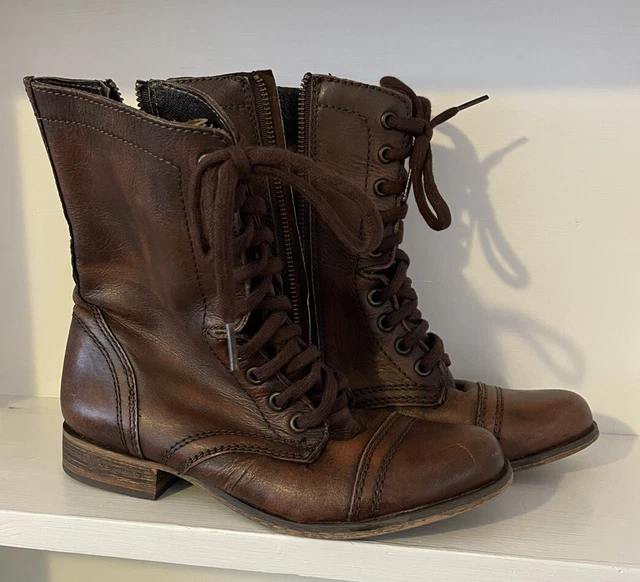 Steve Madden Troopa Brown Leather Military Combat Lace Up Boots Women’s Size 6