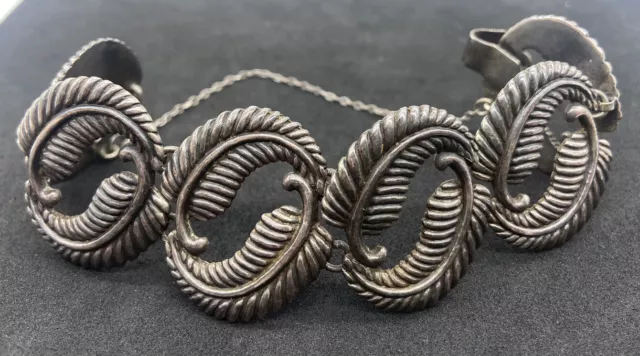 VTG TAXCO LOS CASTILLO MARKED STERLING DOUBLE FERN BRACELET 925 SIGNED 1940's