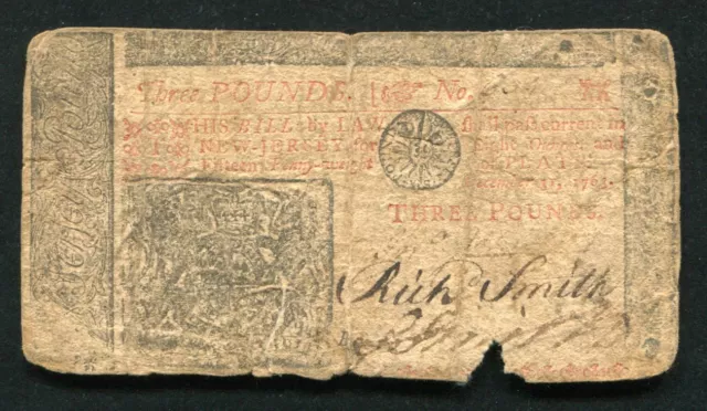 Nj-159 December 31, 1763 Three Pounds New Jersey Colonial Currency Note 