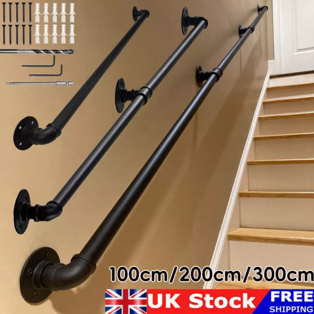 100cm-300cm Handrail Stair Rail Grab Balustrade Metal Staircase Banister Bar UK