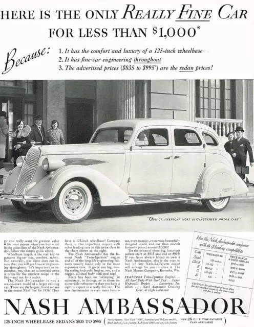 1936 BIG Original Vintage Nash Ambassador Sedan Car Automobile Photo Print Ad