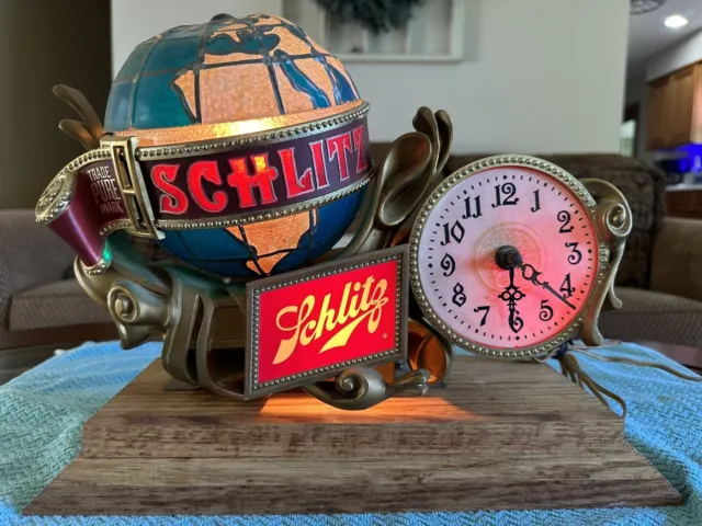 1976 Schlitz Beer Clock Cash Register Light Rotating Globe Sign Vintage Works