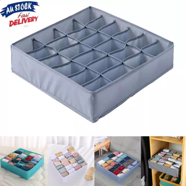 4PCS 24-Grid Underwear Socks Tie Storage Box Fold Bra Organizer Divider Drawer