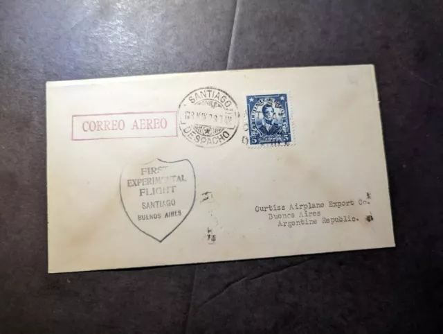 1928 Chile Airmail First Flight Cover FFC Santiago to Buenos Aires Argentina