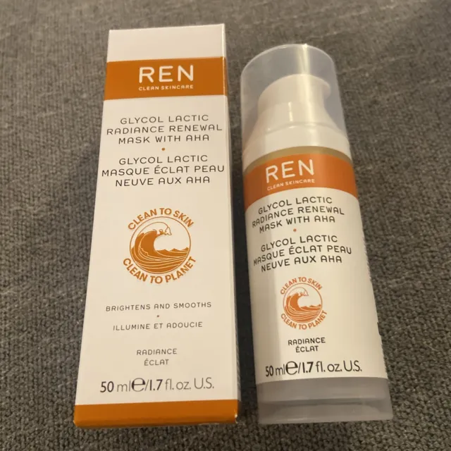 REN Glycol Lactic Radiance Renewal Mask - Full Size 1.7 oz - New in Box