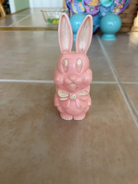 FUN 1950's HARD PLASTIC EASTER BUNNY RABBIT TOY RATTLE PINK IRWIN ?