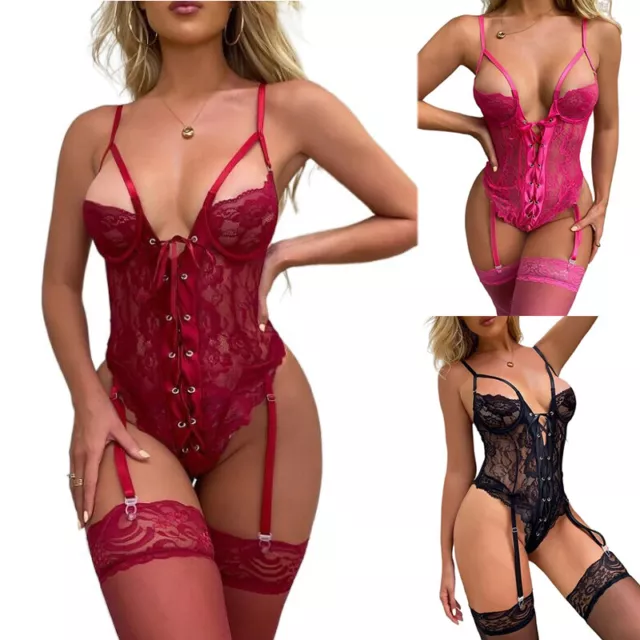 Lingerie Sexy Pour Femmes En Dentelle Nuisette Body Vêtements De Nuit Sous- R