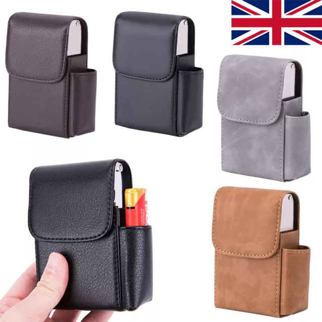 Cigarette Box Lighter Holder Tobacco PU Leather Smoker Tool Cigar Case Gift UK