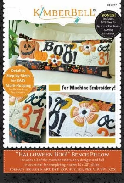 KimberBell Machine Embroidery CD ~ Boo Halloween Bench Pillow ~ Fall ~ KD527