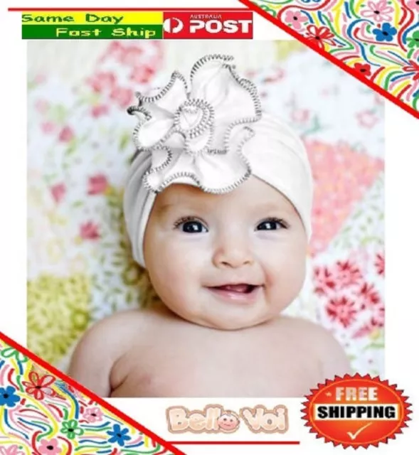 White Cotton Flower Headband Hair Accessories Girls Baby Infant Toddler Children