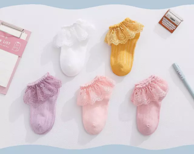 3 Pairs Kids Baby Girls Frilly Soft Cotton Socks Newborn Toddler Ankle Socks