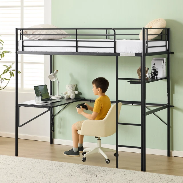 SINGLE METAL LOFT Bed Frame High Sleeper Bunk Bed With Desk Storage - View #13