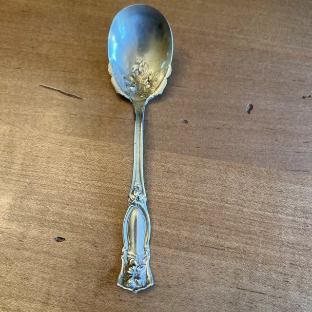 Antique-Ornate Wm A Rogers German Silver Pat JULY 9, 1912 Floral Sugar Spoon