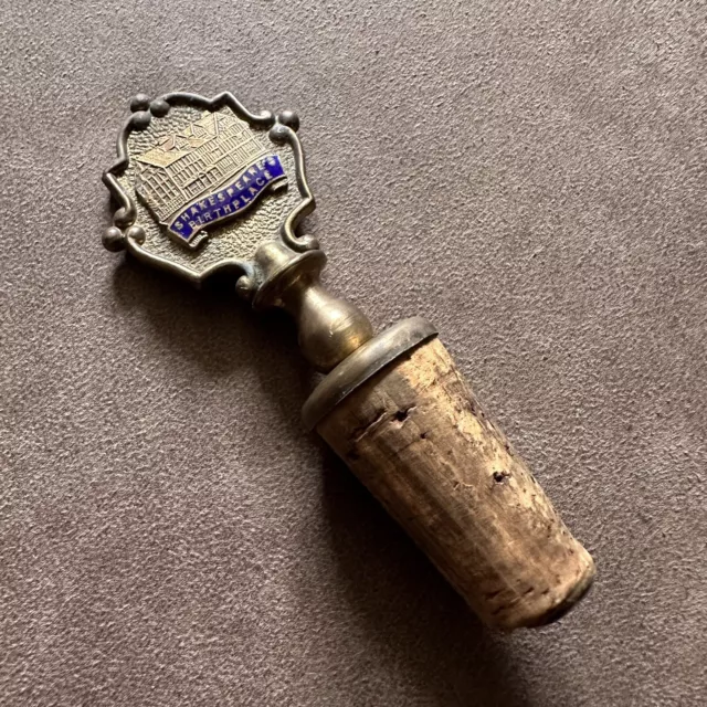 Vintage Shakespeare's Birthplace Brass & Enamel Bottle Cork Stopper