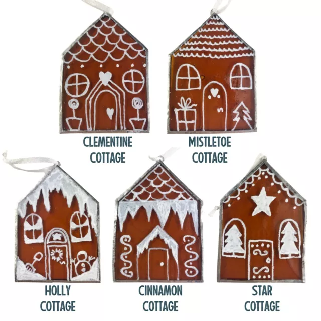 5er Set Buntglas Lebkuchen Haus Ornamente 2