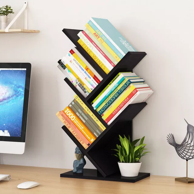 5 Tiers Bookshelf Desktop Bookcase Book Records Magazine Display Tree Rack Shelf