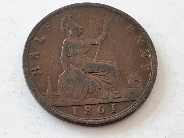 1861 Victoria Bun Head Half Penny,,