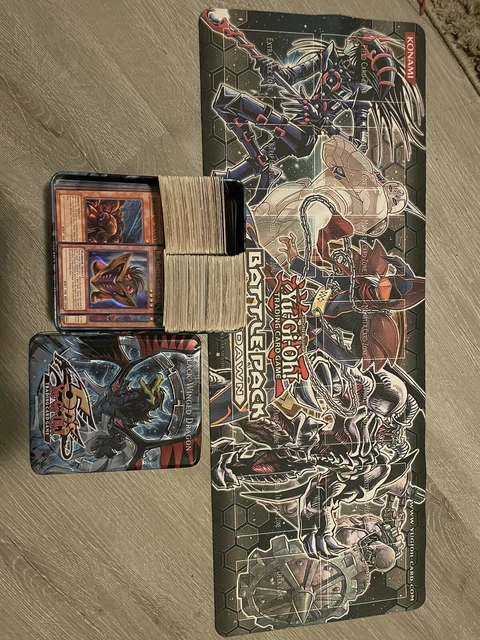 Yu-gi-oh Cards — included tin, cards, mat, and holotile