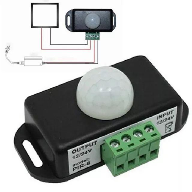 Interruptor sensor de movimiento PIR de retardo ajustable para tira de luz LED DC12V 24V