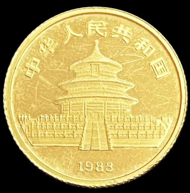 1983 Gold China 3.1 Gram 10 Yuan Panda 1/10 Oz Coin *Scruffy