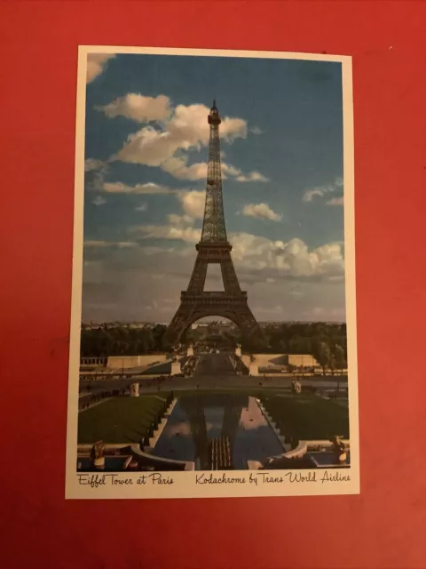 TWA Airlines Eiffel Tower Paris Vintage Postcard