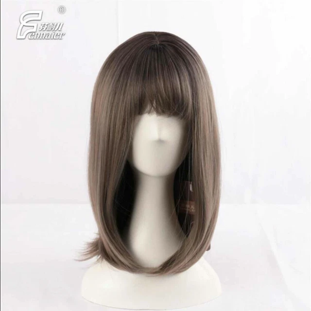 Green wood Gradient flax ash girl long straight hair cos wig Halloween hot