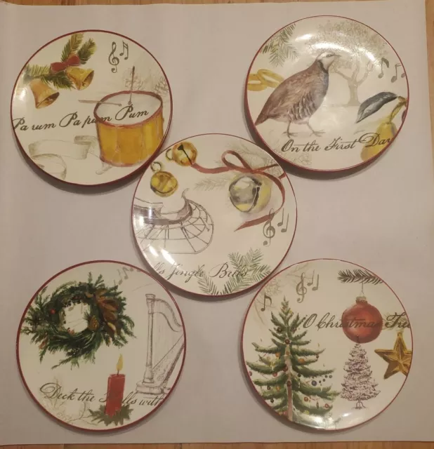 Set of 5 Williams Sonoma Christmas Carols Salad / Dessert Plates Discontinued