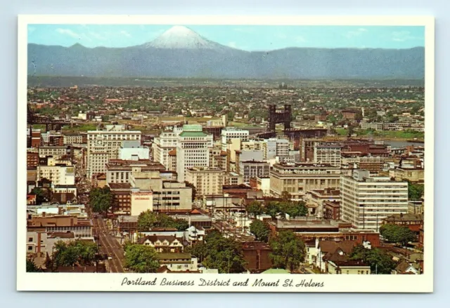 Vintage Postcard Portland Oregon Aerial View Business District Mount St Helens