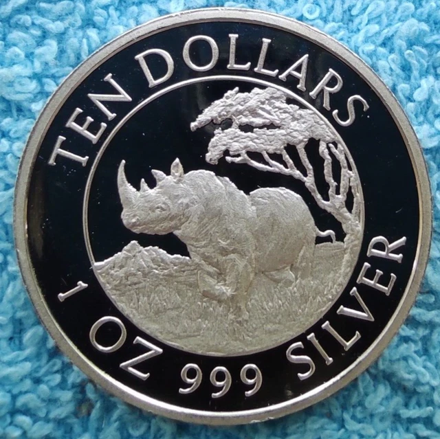 ZIMBABWE 10 dollars 1996 KM#11 Rhinoceros SILVER 0.999-31.1 gr. 1 oz. (SC/UNC)