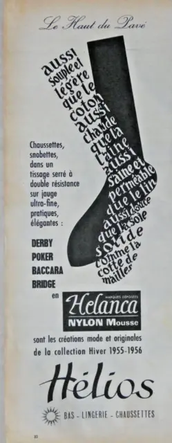 Publicité De Presse 1955 Chaussettes Hélios Derby Poker Baccara Bas Helanca