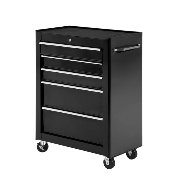 HOMCOM maniglia ruote armadio utensili bloccabili a 5 cassetti in acciaio 2 tasti nero *