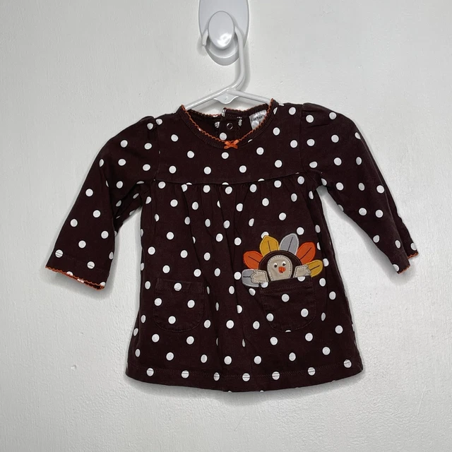Carters Polka Dot Turkey Top Girls Size 6 M Brown Long Sleeve Thanksgiving Fall