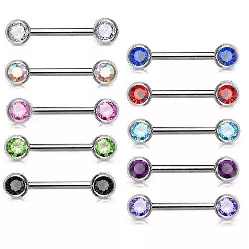 Nipple Bar Double Front Facing Gem Nipple Bar Body Piercing Jewellery