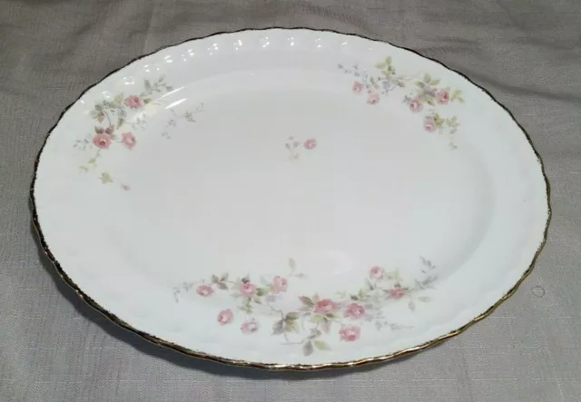 Pope Gosser Tralee 3183 13" Oval Serving Platter Pink Roses Scalloped Gold EUC 2