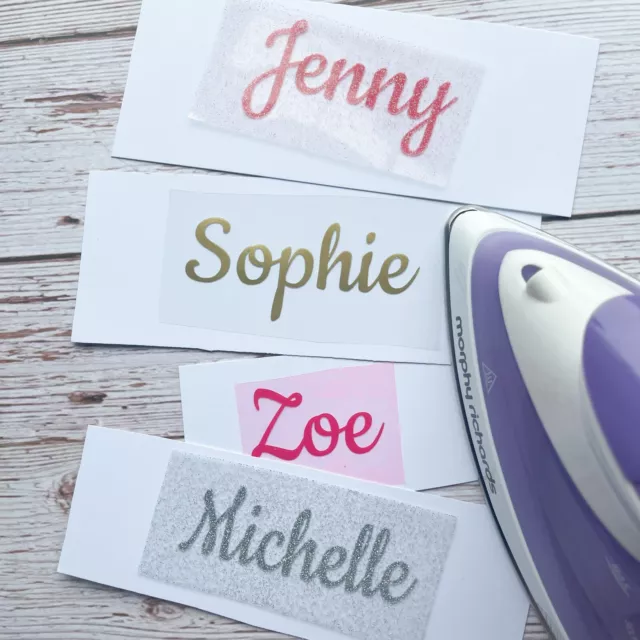 Personalised Iron On Names HTV Vinyl Decal Transfer Fabric Clothes 60 Colours F2