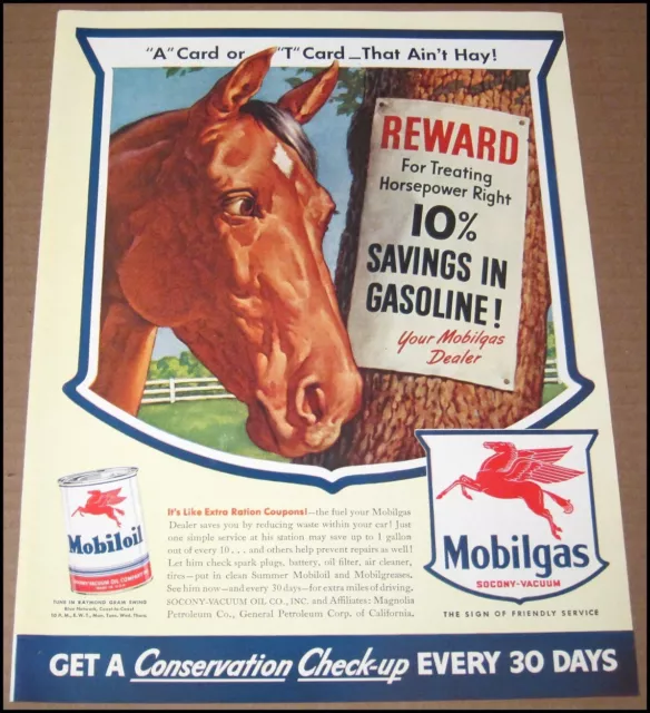 1943 Mobil Gas Oil / Morton's Salt Print Ad Advertisement Vintage Mobilgas Girl