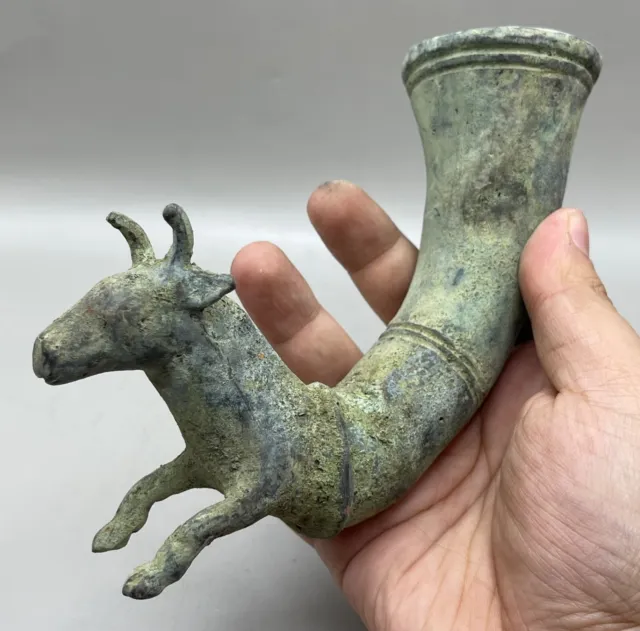 Museum Quality Ancient Sasanian Votive Bronze Deer Rhyton Vessel Superb