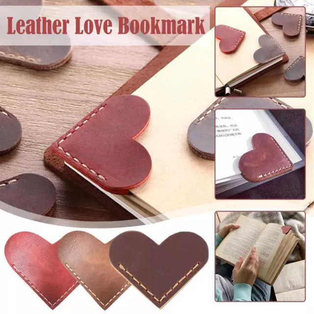 Vintage Faux Leather Heart Shape Bookmark Mini Book Page Corner Protector Gift*'