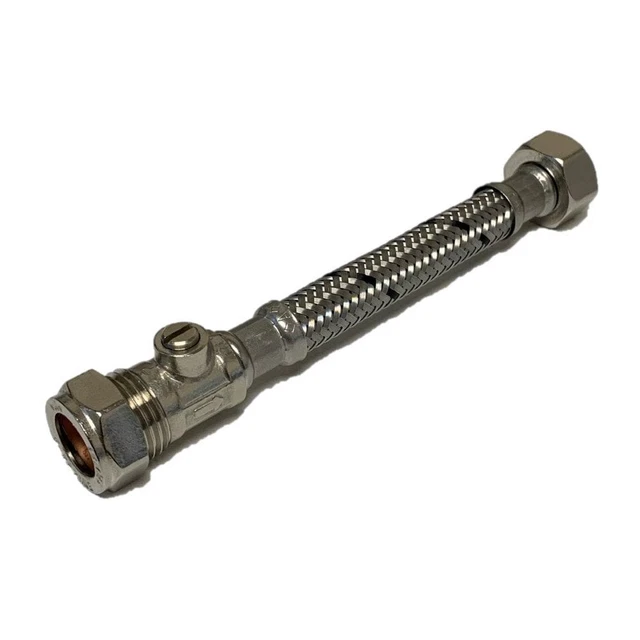 2 Connettori Flessibili Per Rubinetto PlumbRight Con Valvole Isolanti, 15mm X 1/2, Inox - Nuovi