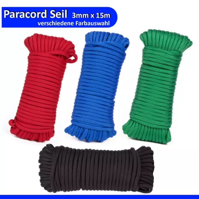 Paracord Campingseil Schnur 15m Survival Outdoor Universal Leine mit Farbauswahl