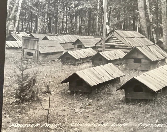 Vintage Postcard RPPC Crystal Falls, MI Michigan Pentoga Park Chicaugon Lake 2