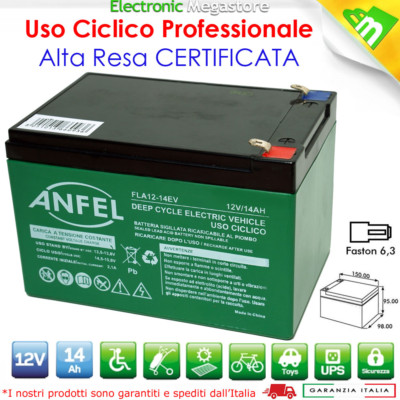 AGM BATTERIA 12V 14AH PIOMBO GEL CICLICA AGM BICICLETTE 12A AGM CARROZZINA AMPERE 