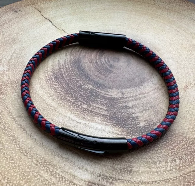 Mens Blue & Red Urn Leather Bracelet Cremation Ashes Jewellery Keepsake