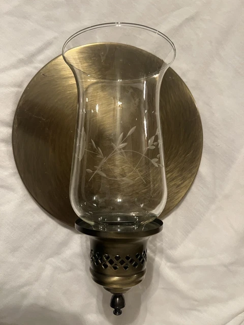 Vintage Princess House Brass Wall Sconce Candle Holder Glass Hurricane Globe Set